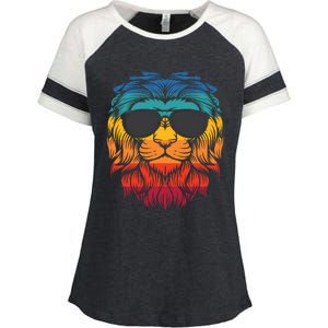 Lion With Sunglasses Retro Rainbow Pride Furry Graphic Gift Enza Ladies Jersey Colorblock Tee