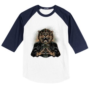 Lion With Scary Claws Baseball Sleeve Shirt