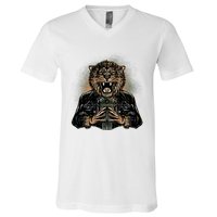 Lion With Scary Claws V-Neck T-Shirt