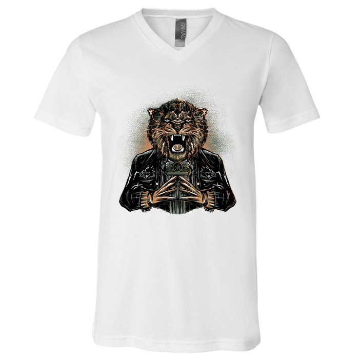 Lion With Scary Claws V-Neck T-Shirt