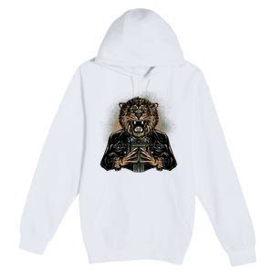 Lion With Scary Claws Premium Pullover Hoodie