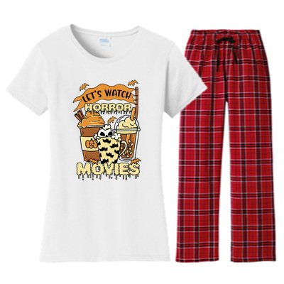 LetS Watch Scary Horror Movies Spooky Season Women's Flannel Pajama Set