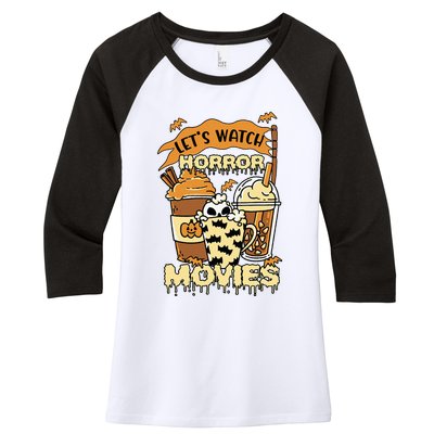 LetS Watch Scary Horror Movies Spooky Season Women's Tri-Blend 3/4-Sleeve Raglan Shirt