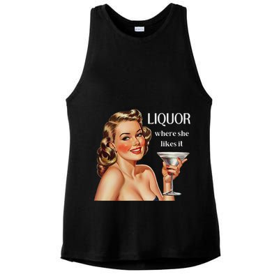 Liquor Where She Likes It Funny Drinking Alcohol Lover Ladies PosiCharge Tri-Blend Wicking Tank