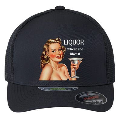 Liquor Where She Likes It Funny Drinking Alcohol Lover Flexfit Unipanel Trucker Cap