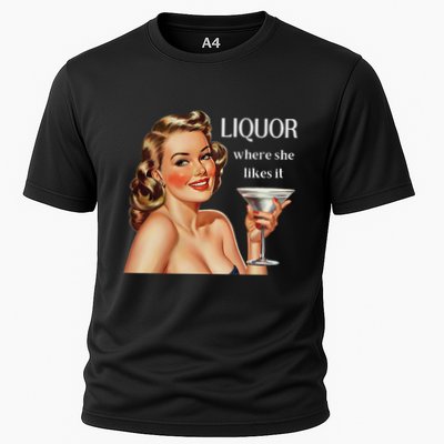Liquor Where She Likes It Funny Drinking Alcohol Lover Performance Shirt