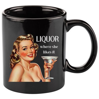 Liquor Where She Likes It Funny Drinking Alcohol Lover 11oz C Handle Ceramic Mug