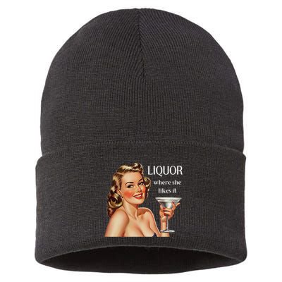 Liquor Where She Likes It Funny Drinking Alcohol Lover Sustainable Knit Beanie
