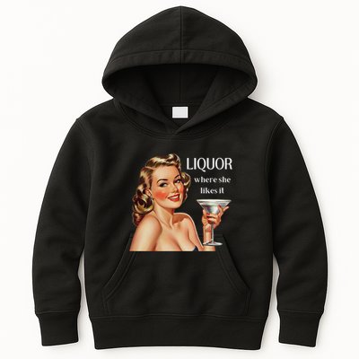 Liquor Where She Likes It Funny Drinking Alcohol Lover Kids Hoodie