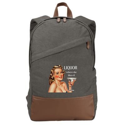 Liquor Where She Likes It Funny Drinking Alcohol Lover Cotton Canvas Backpack