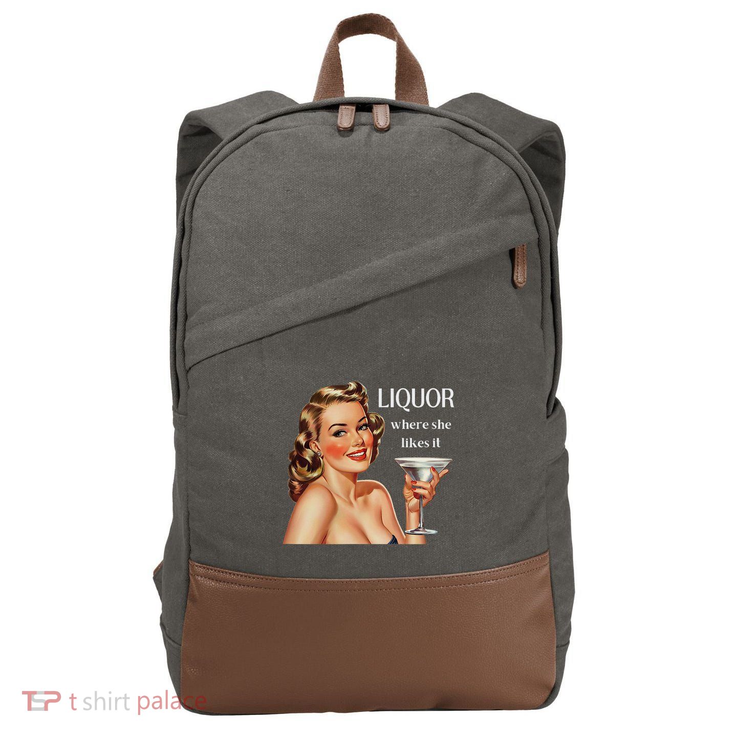 Liquor Where She Likes It Funny Drinking Alcohol Lover Cotton Canvas Backpack