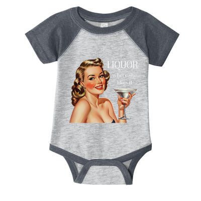 Liquor Where She Likes It Funny Drinking Alcohol Lover Infant Baby Jersey Bodysuit