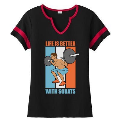 Life With Squats Gym Powerlifter Strength Training Gift Ladies Halftime Notch Neck Tee