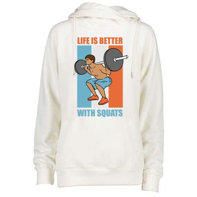 Life With Squats Gym Powerlifter Strength Training Gift Womens Funnel Neck Pullover Hood