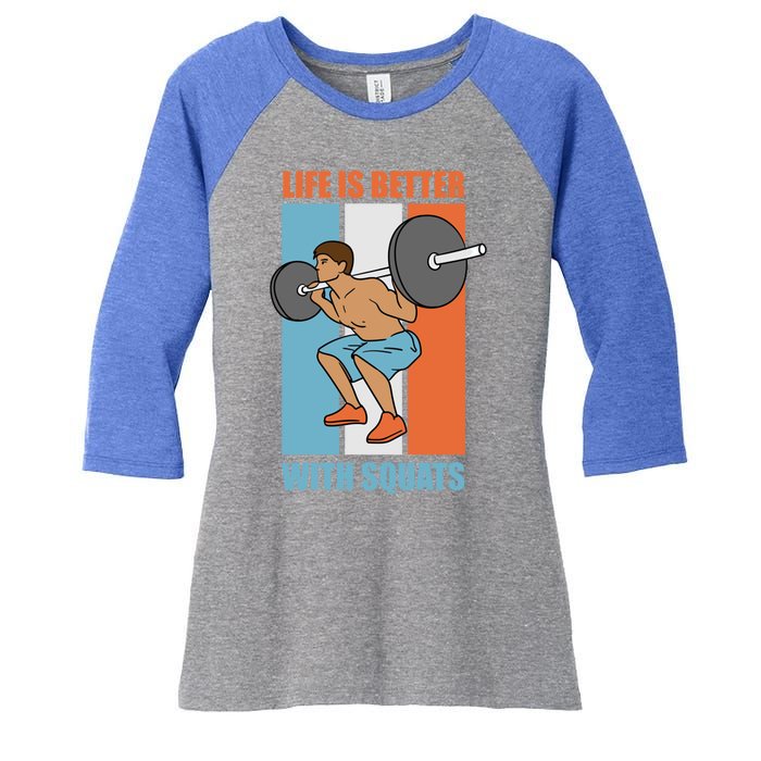 Life With Squats Gym Powerlifter Strength Training Gift Women's Tri-Blend 3/4-Sleeve Raglan Shirt