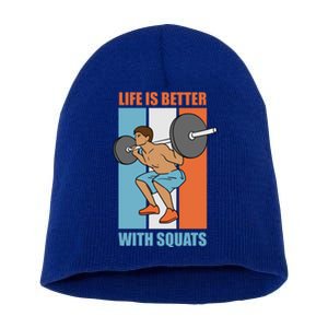 Life With Squats Gym Powerlifter Strength Training Gift Short Acrylic Beanie