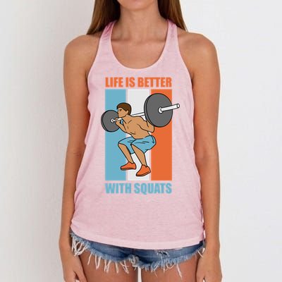 Life With Squats Gym Powerlifter Strength Training Gift Women's Knotted Racerback Tank