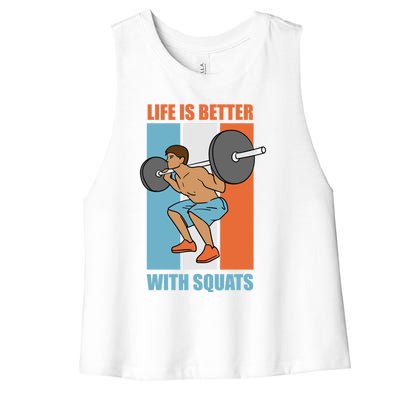 Life With Squats Gym Powerlifter Strength Training Gift Women's Racerback Cropped Tank