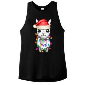 Llama Wearing Santa Hat Christmas Lights Graphic Animal Lover Ladies PosiCharge Tri-Blend Wicking Tank