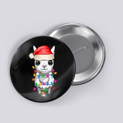 Llama Wearing Santa Hat Christmas Lights Graphic Animal Lover Button