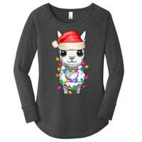 Llama Wearing Santa Hat Christmas Lights Graphic Animal Lover Women's Perfect Tri Tunic Long Sleeve Shirt