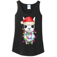 Llama Wearing Santa Hat Christmas Lights Graphic Animal Lover Ladies Essential Tank