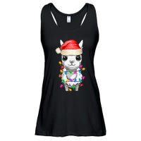 Llama Wearing Santa Hat Christmas Lights Graphic Animal Lover Ladies Essential Flowy Tank