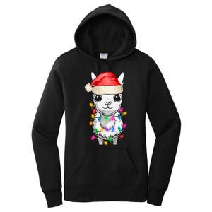 Llama Wearing Santa Hat Christmas Lights Graphic Animal Lover Women's Pullover Hoodie