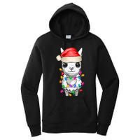 Llama Wearing Santa Hat Christmas Lights Graphic Animal Lover Women's Pullover Hoodie