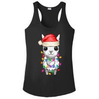 Llama Wearing Santa Hat Christmas Lights Graphic Animal Lover Ladies PosiCharge Competitor Racerback Tank