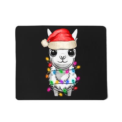 Llama Wearing Santa Hat Christmas Lights Graphic Animal Lover Mousepad