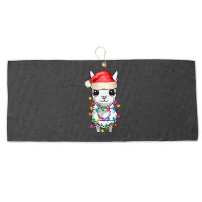 Llama Wearing Santa Hat Christmas Lights Graphic Animal Lover Large Microfiber Waffle Golf Towel