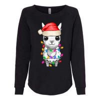 Llama Wearing Santa Hat Christmas Lights Graphic Animal Lover Womens California Wash Sweatshirt