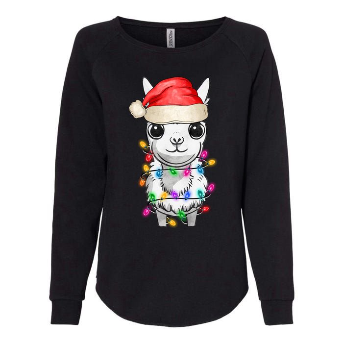 Llama Wearing Santa Hat Christmas Lights Graphic Animal Lover Womens California Wash Sweatshirt