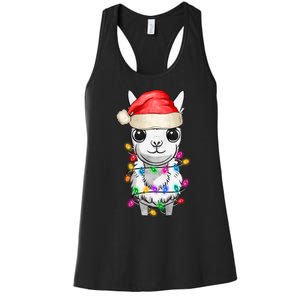 Llama Wearing Santa Hat Christmas Lights Graphic Animal Lover Women's Racerback Tank