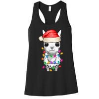 Llama Wearing Santa Hat Christmas Lights Graphic Animal Lover Women's Racerback Tank