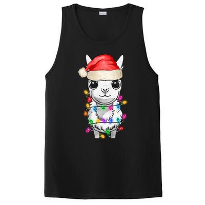 Llama Wearing Santa Hat Christmas Lights Graphic Animal Lover PosiCharge Competitor Tank