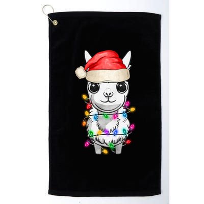 Llama Wearing Santa Hat Christmas Lights Graphic Animal Lover Platinum Collection Golf Towel