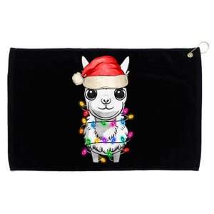 Llama Wearing Santa Hat Christmas Lights Graphic Animal Lover Grommeted Golf Towel