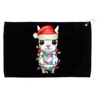 Llama Wearing Santa Hat Christmas Lights Graphic Animal Lover Grommeted Golf Towel