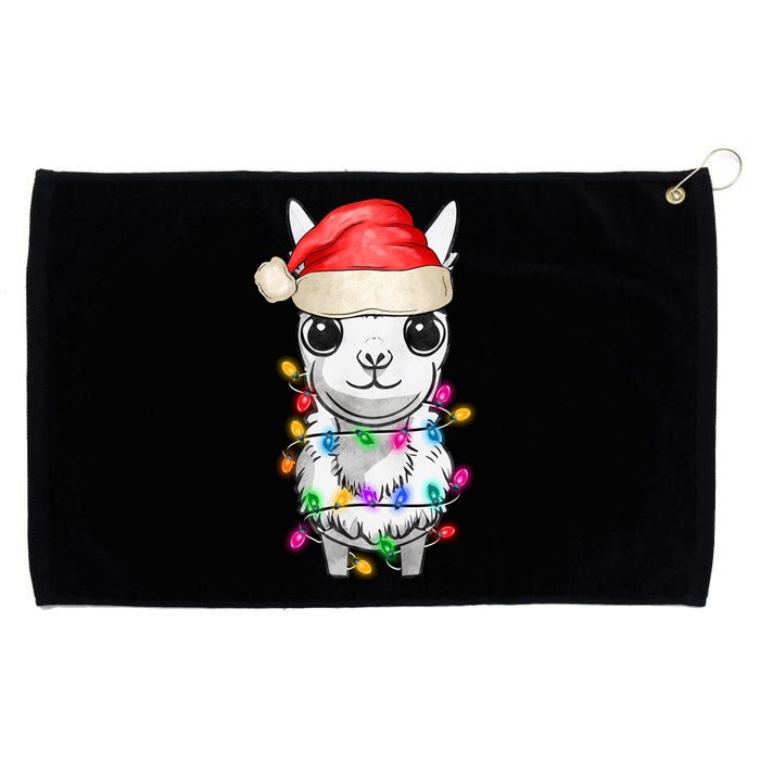 Llama Wearing Santa Hat Christmas Lights Graphic Animal Lover Grommeted Golf Towel