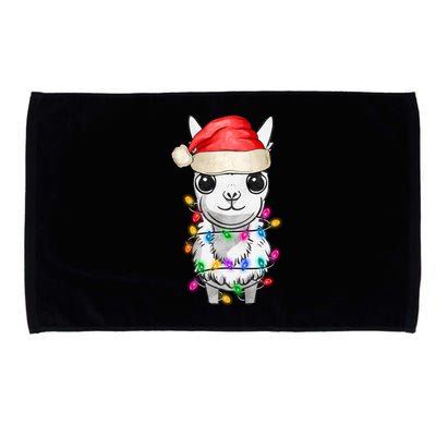 Llama Wearing Santa Hat Christmas Lights Graphic Animal Lover Microfiber Hand Towel