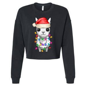 Llama Wearing Santa Hat Christmas Lights Graphic Animal Lover Cropped Pullover Crew