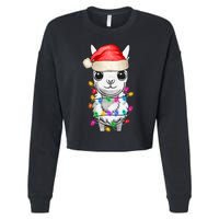 Llama Wearing Santa Hat Christmas Lights Graphic Animal Lover Cropped Pullover Crew