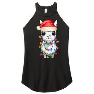 Llama Wearing Santa Hat Christmas Lights Graphic Animal Lover Women's Perfect Tri Rocker Tank