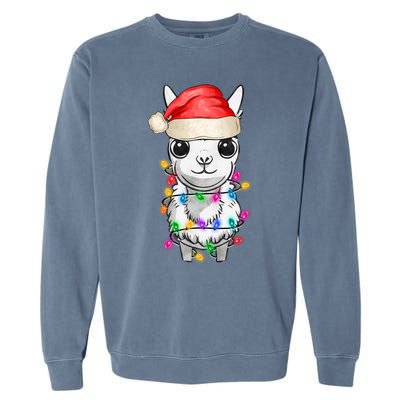 Llama Wearing Santa Hat Christmas Lights Graphic Animal Lover Garment-Dyed Sweatshirt