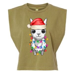 Llama Wearing Santa Hat Christmas Lights Graphic Animal Lover Garment-Dyed Women's Muscle Tee