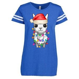 Llama Wearing Santa Hat Christmas Lights Graphic Animal Lover Enza Ladies Jersey Football T-Shirt