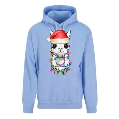 Llama Wearing Santa Hat Christmas Lights Graphic Animal Lover Unisex Surf Hoodie