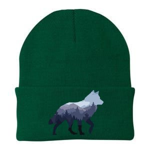 Lone Wolf Survives The Mountain Silhouette Art Knit Cap Winter Beanie